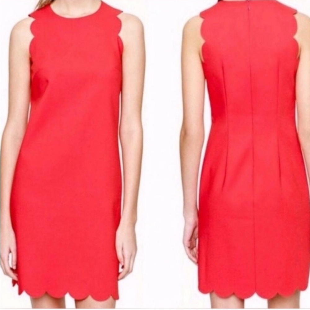 ❗️J. Crew Coral Red Scalloped Mini Dress MSRP $168! - Picture 4 of 9